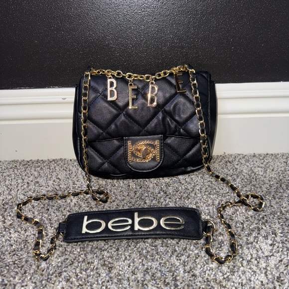 bebe Handbags - Bebe quilted black crossbody purse with gold hardware